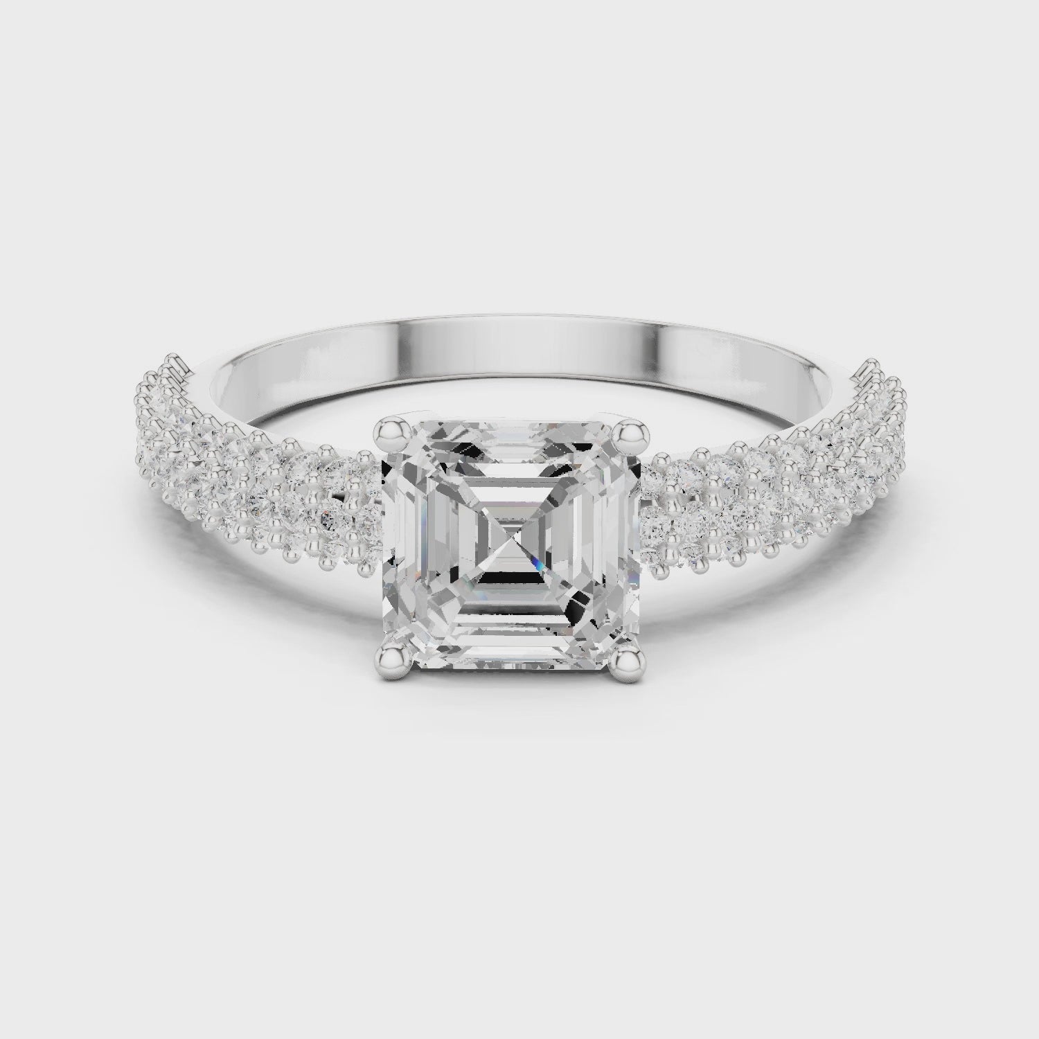 Asscher Cut Triple Pavé Diamond Engagement Ring