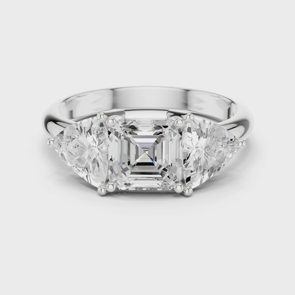 Three Stone Asscher & Trillion Cut Diamond Engagement Ring