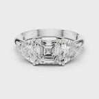 Three Stone Asscher & Trillion Cut Diamond Engagement Ring