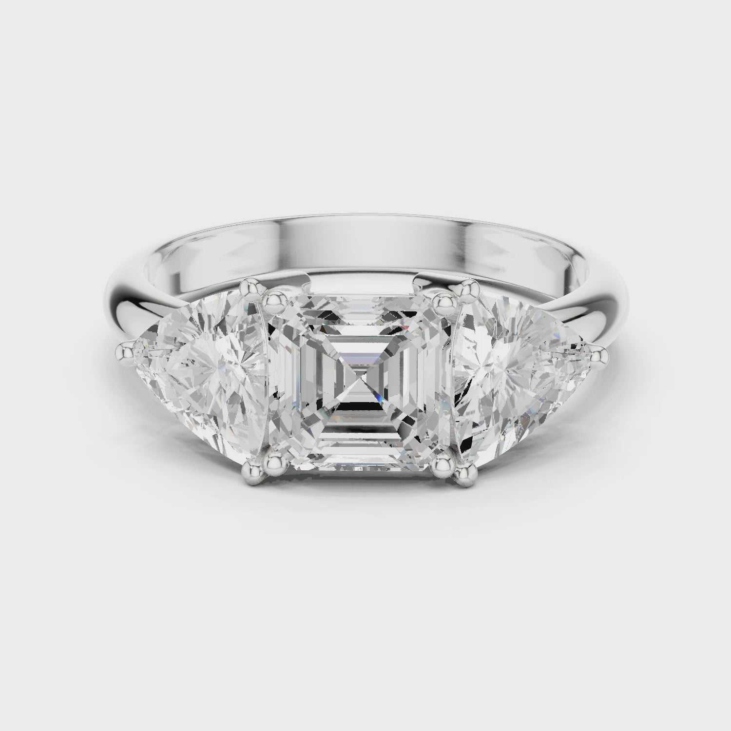 Three Stone Asscher & Trillion Cut Diamond Engagement Ring