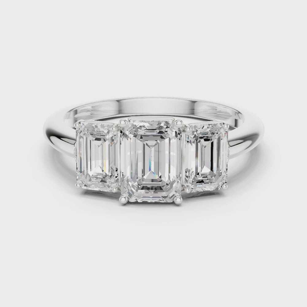 Emerald Cut Three Stone Diamond Engagement Ring