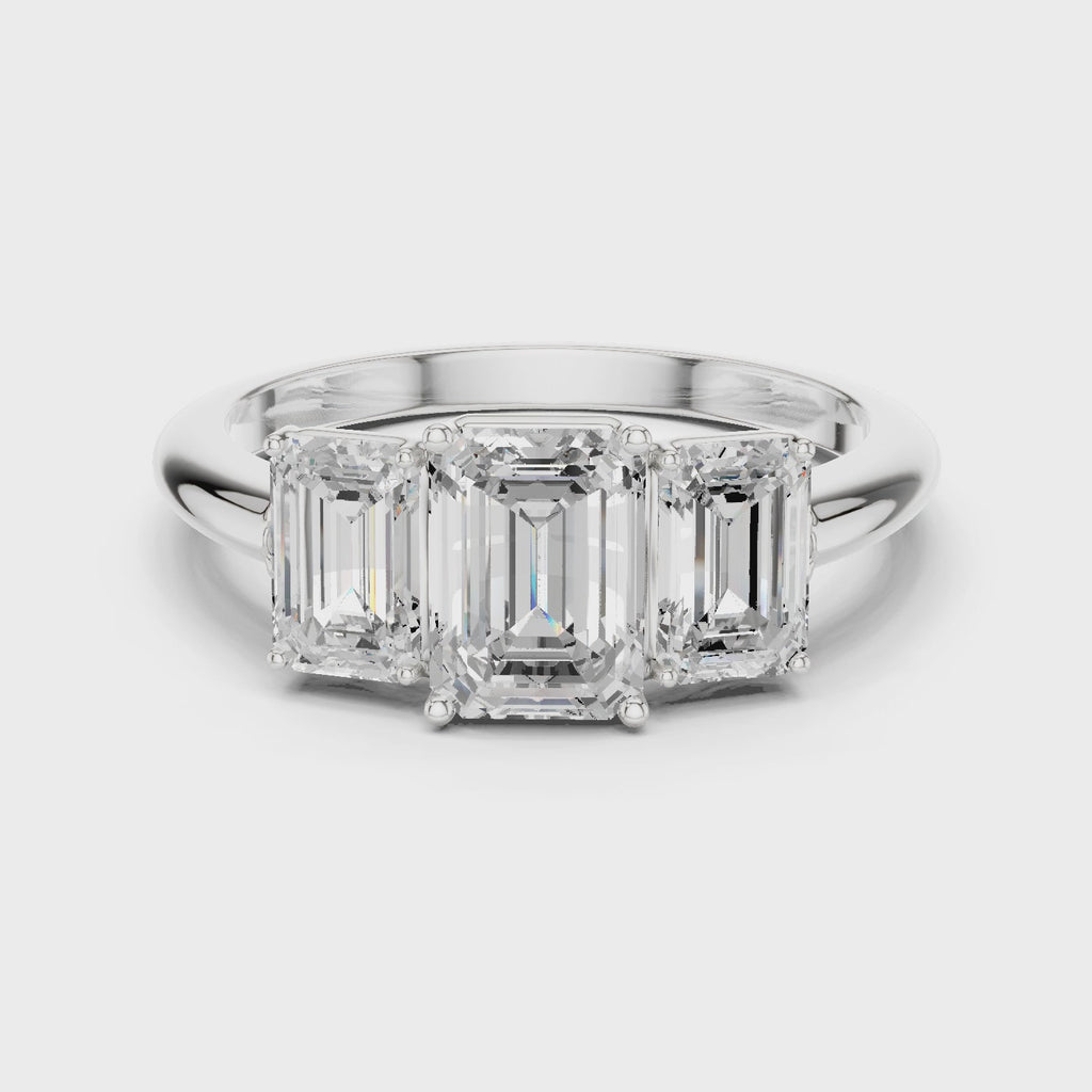 Emerald Cut Three Stone Diamond Engagement Ring