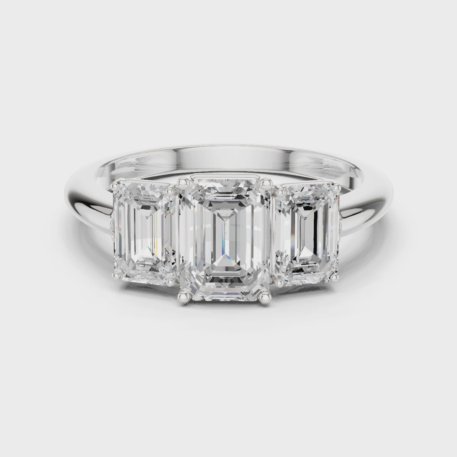 Emerald Cut Three Stone Diamond Engagement Ring
