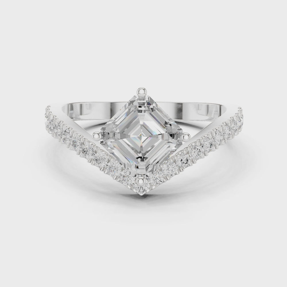 Split Shank Asscher Cut Diamond Engagement Ring with Pavé Band