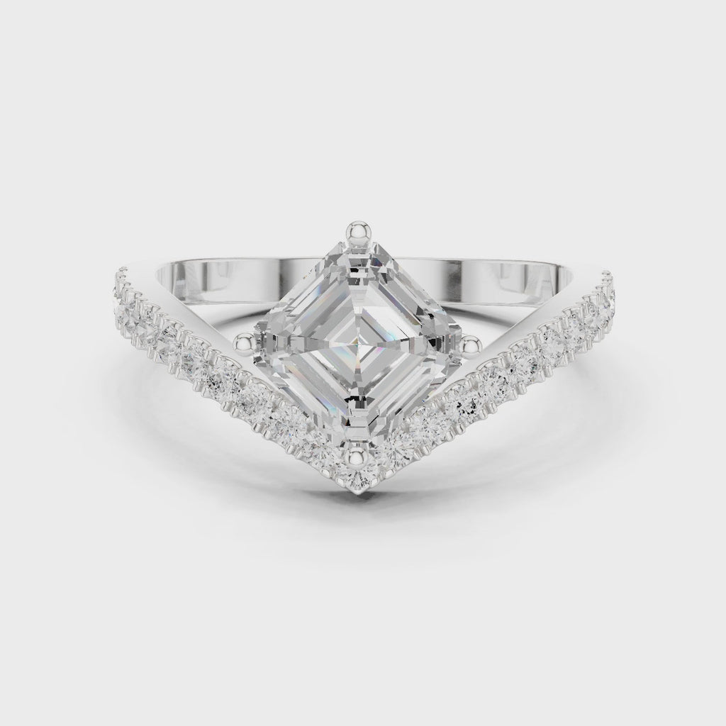 Split Shank Asscher Cut Diamond Engagement Ring with Pavé Band
