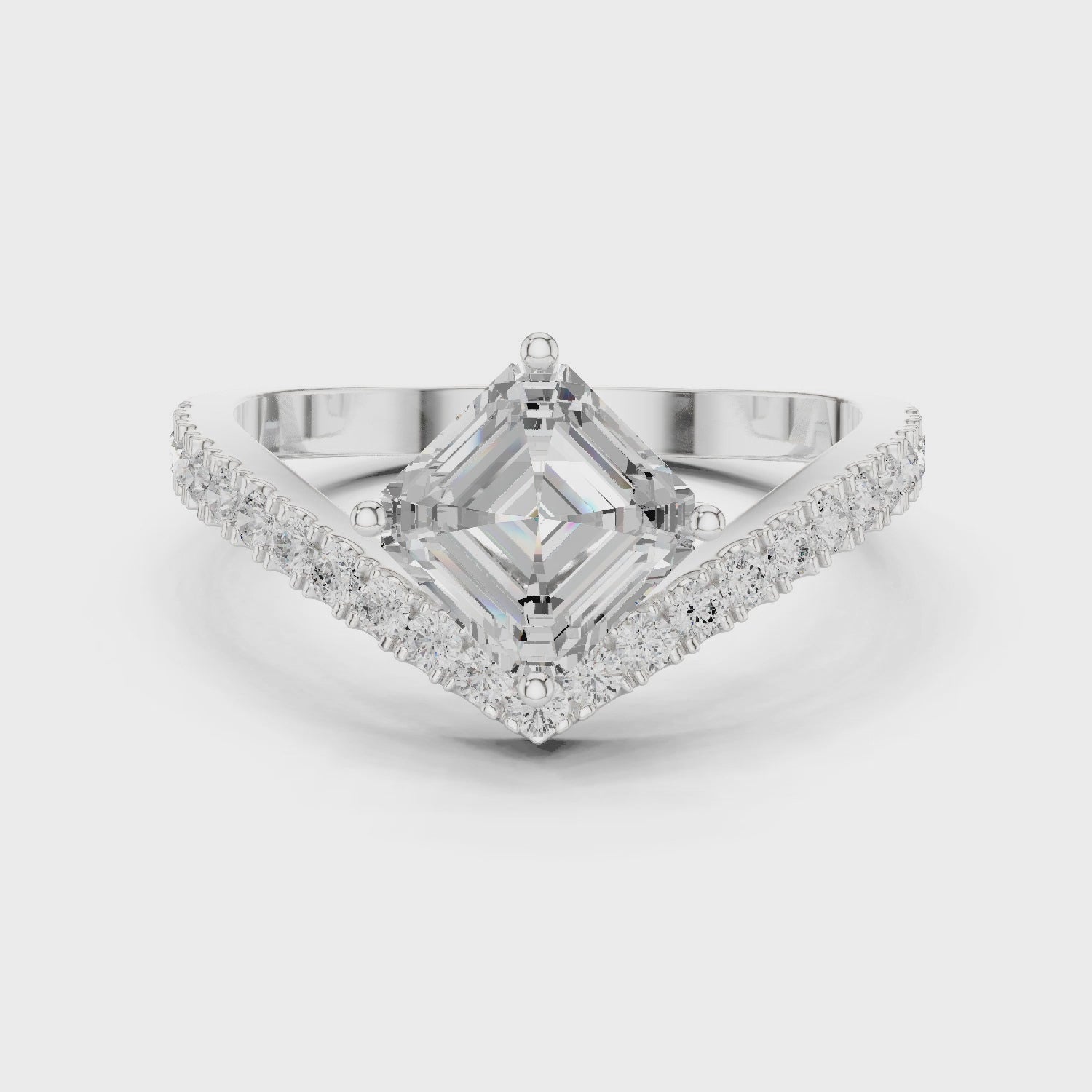Split Shank Asscher Cut Diamond Engagement Ring with Pavé Band