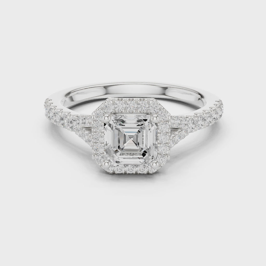 Vintage Asscher Cut Halo Engagement Ring with Pavé Band
