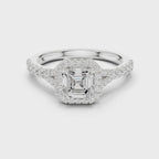 Vintage Asscher Cut Halo Engagement Ring with Pavé Band