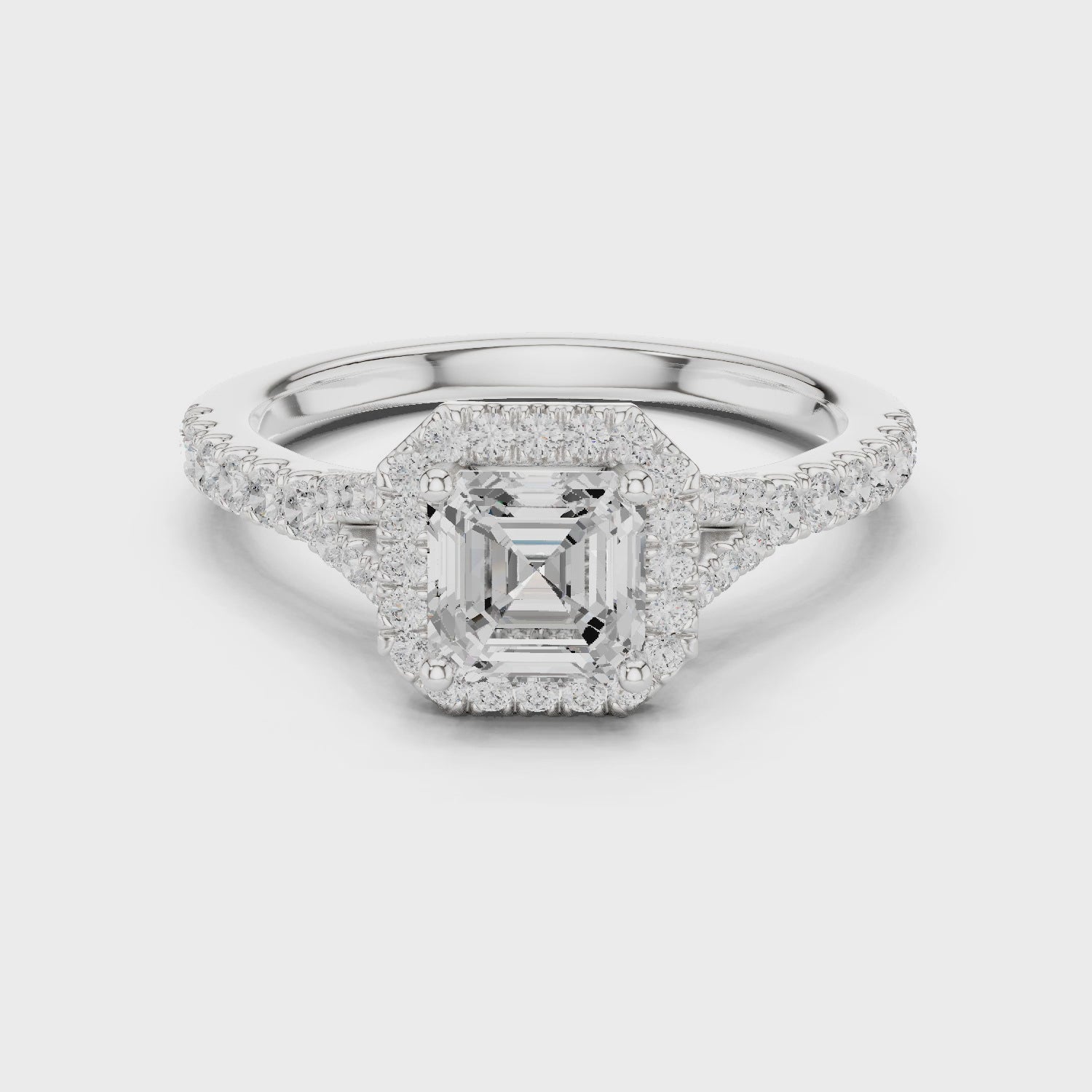Vintage Asscher Cut Halo Engagement Ring with Pavé Band