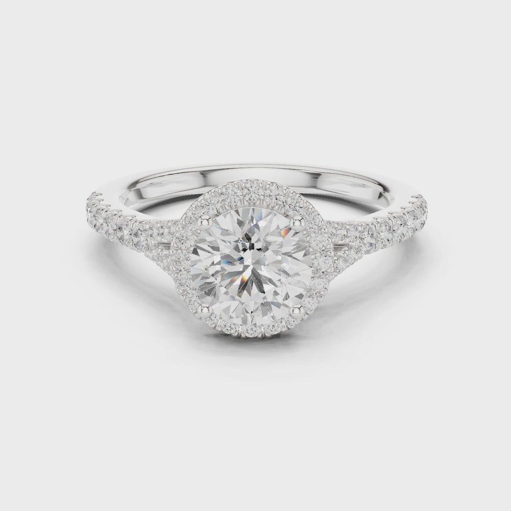 Round Cut Halo Engagement Ring with Pavé Diamond Band