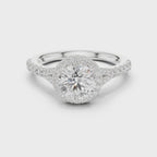 Round Cut Halo Engagement Ring with Pavé Diamond Band