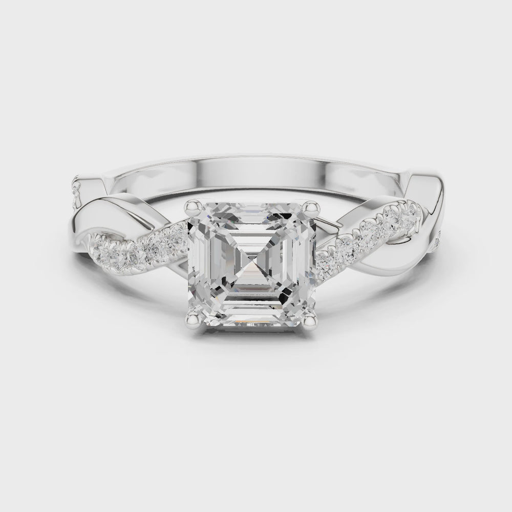 Twisted Asscher Cut Diamond Engagement Ring in Rose Gold