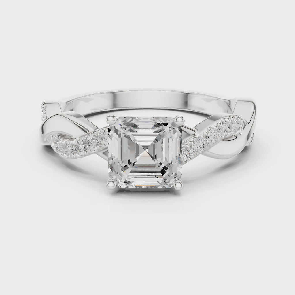 Twisted Asscher Cut Diamond Engagement Ring in Rose Gold