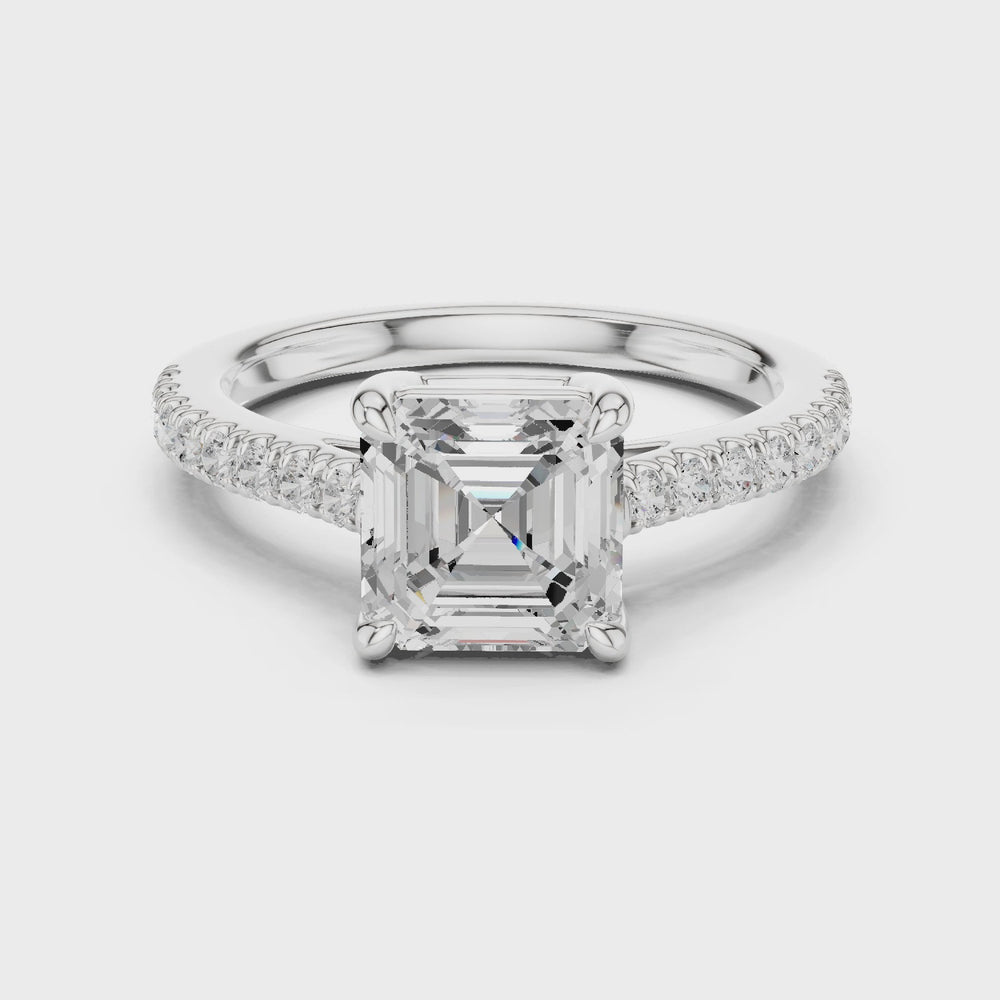 Asscher Cut Pavé Diamond Engagement Ring