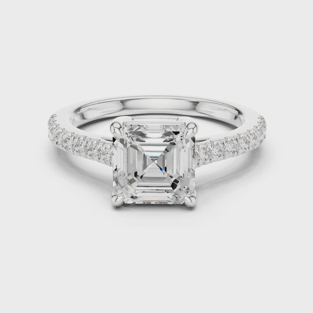 Asscher Cut Pavé Diamond Engagement Ring