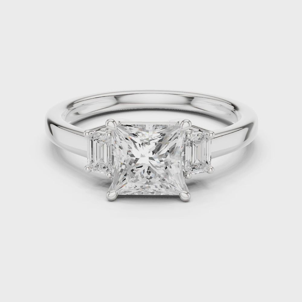 Princess Cut Three Stone Diamond Engagement Ring