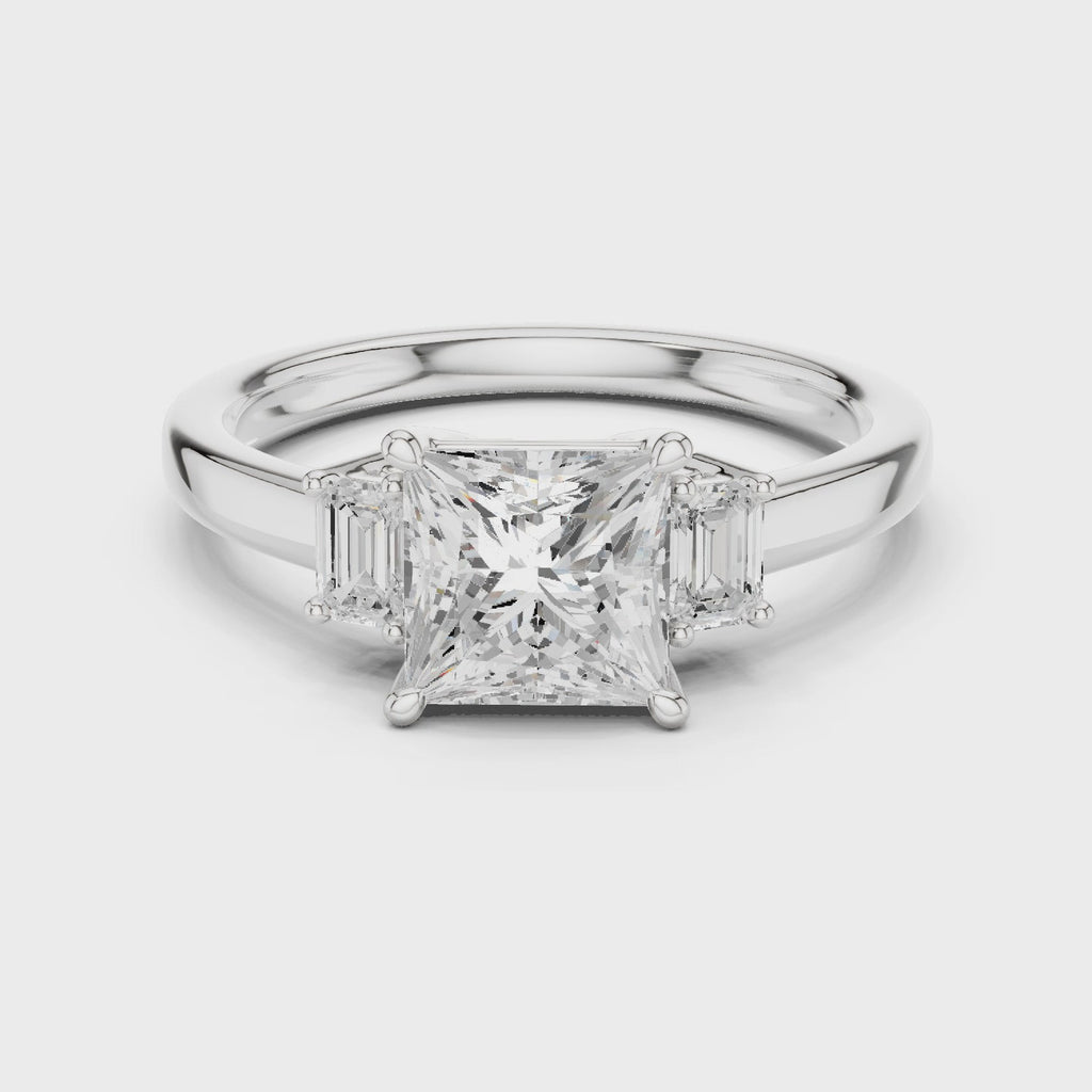 Princess Cut Three Stone Diamond Engagement Ring