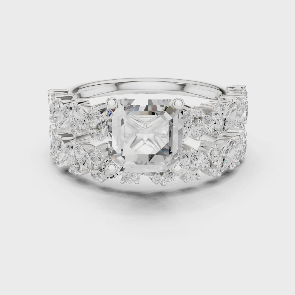 Emerald Cut Multi-Row Marquise Diamond Statement Ring