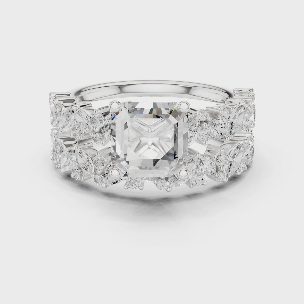 Emerald Cut Multi-Row Marquise Diamond Statement Ring