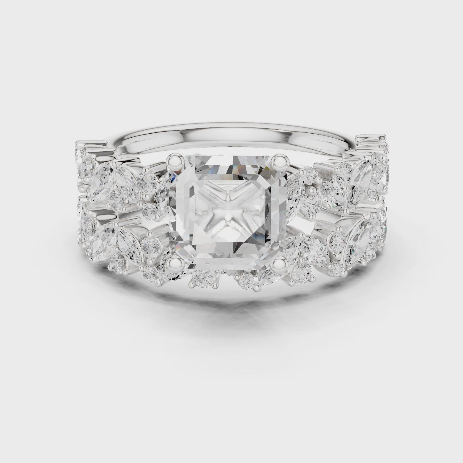 Emerald Cut Multi-Row Marquise Diamond Statement Ring