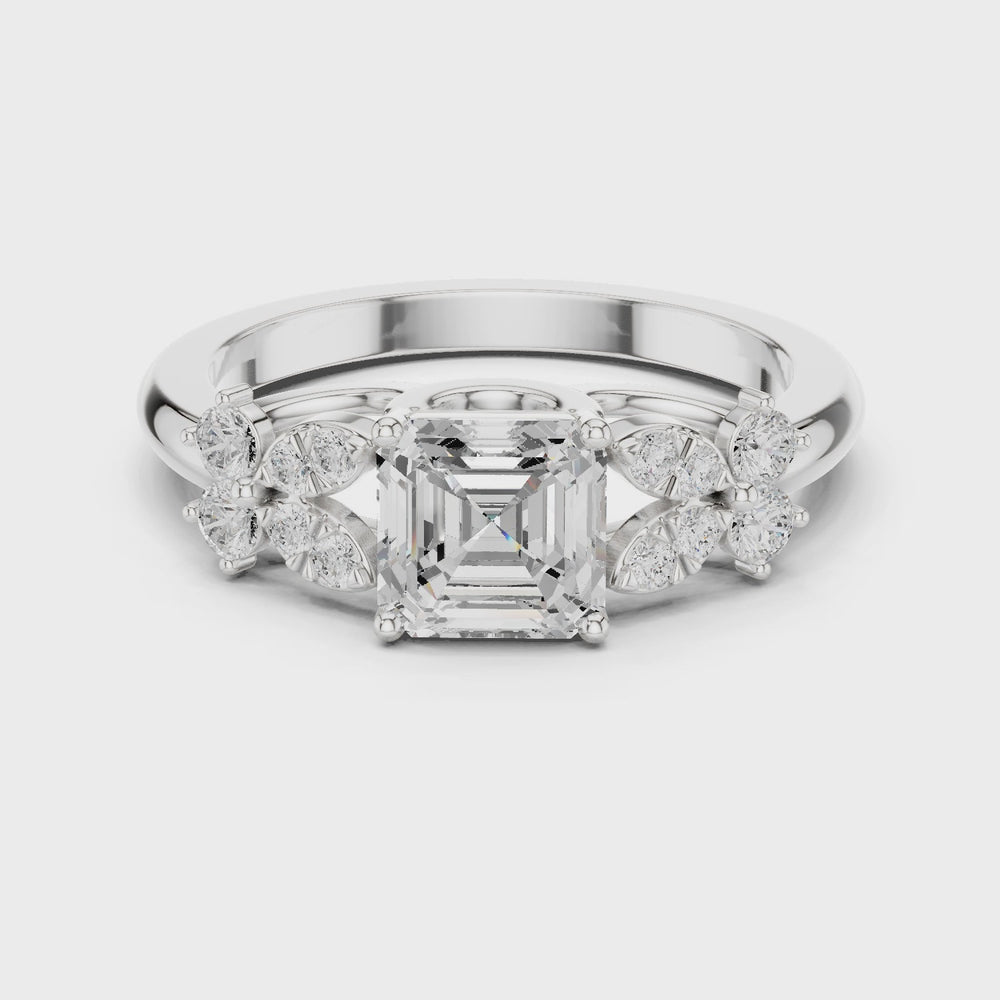 Vintage Asscher Cut Floral Diamond Engagement Ring in Rose Gold
