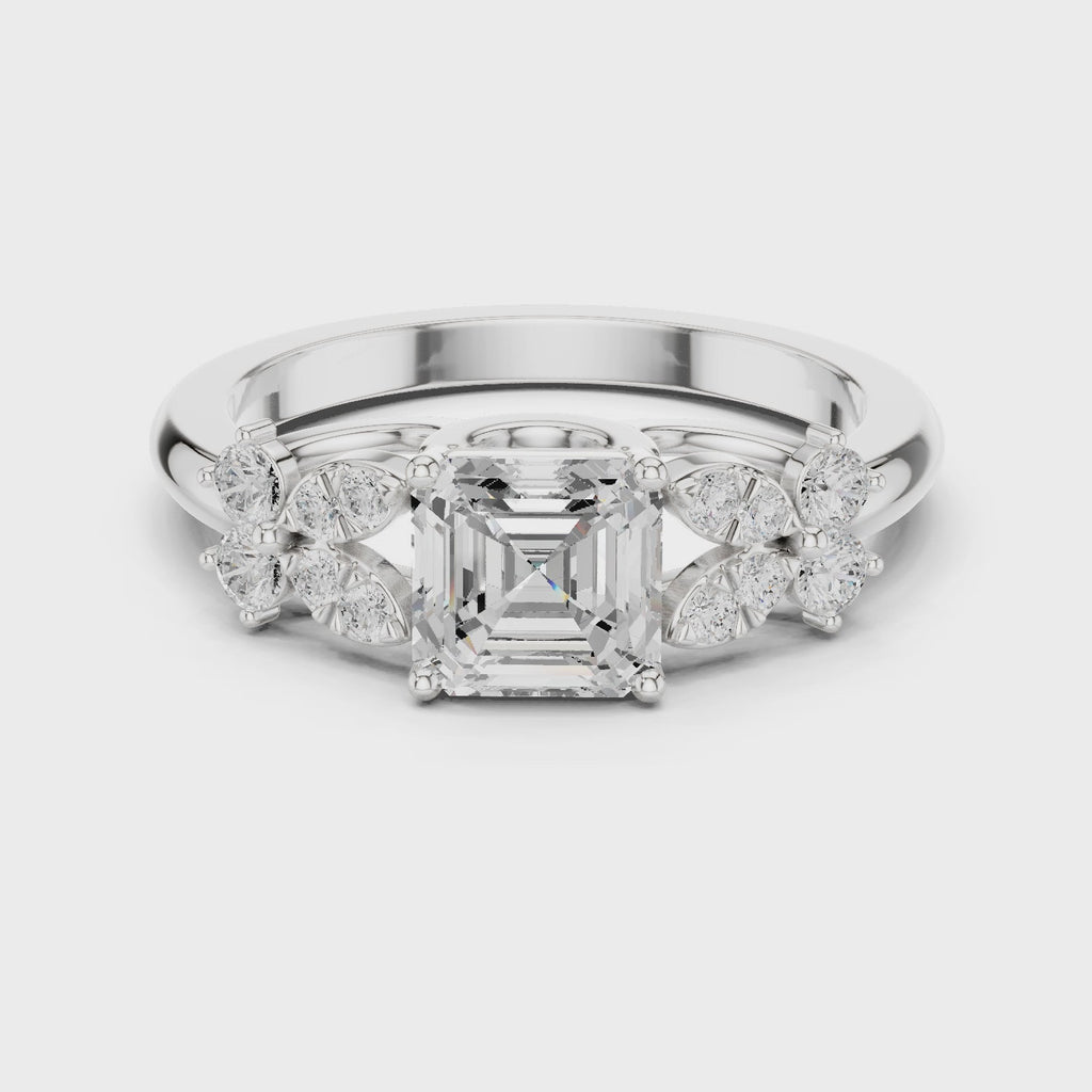 Vintage Asscher Cut Floral Diamond Engagement Ring in Rose Gold