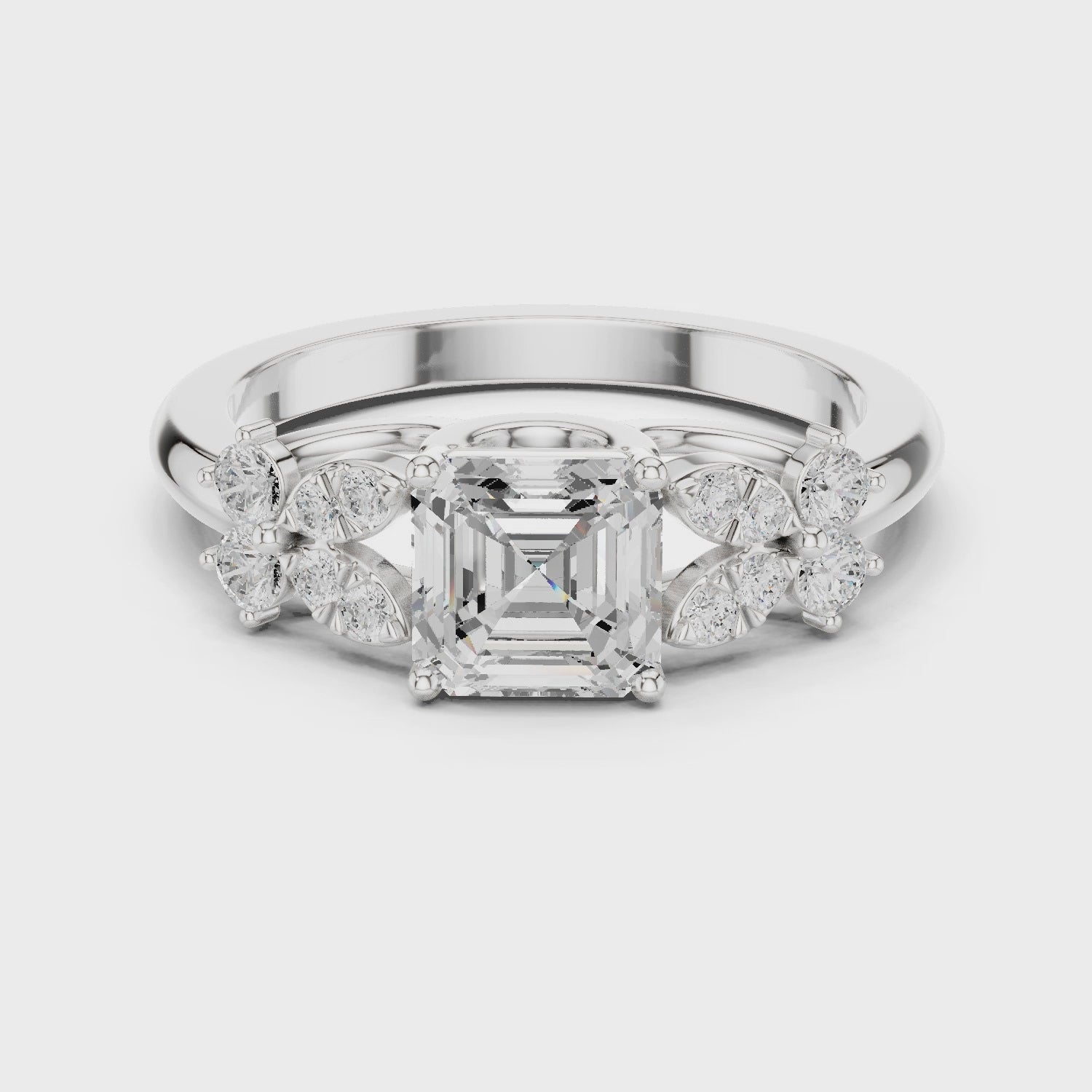 Vintage Asscher Cut Floral Diamond Engagement Ring in Rose Gold