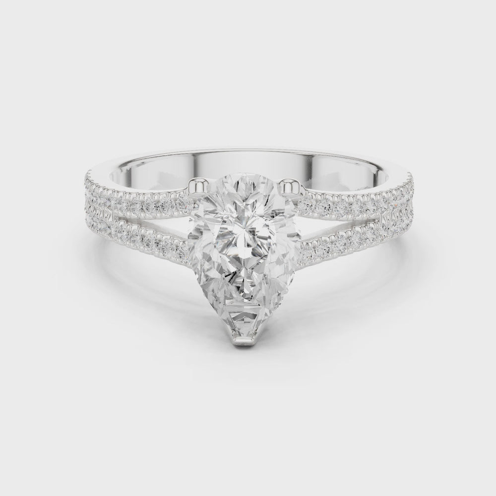 Pear Cut Split Shank Pavé Diamond Engagement Ring