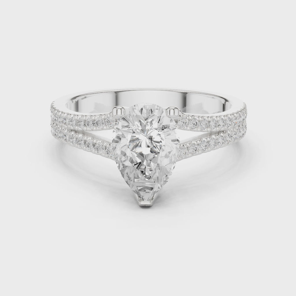 Pear Cut Split Shank Pavé Diamond Engagement Ring