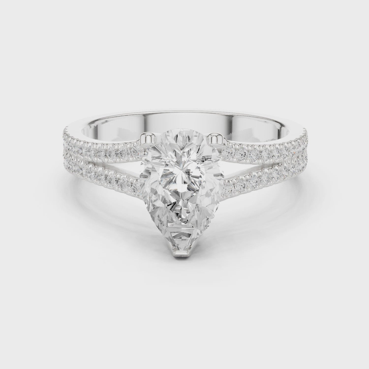 Pear Cut Split Shank Pavé Diamond Engagement Ring
