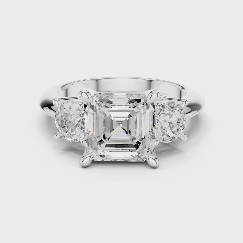 Asscher Cut Three Stone Diamond Engagement Ring