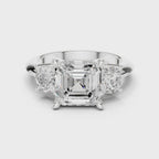 Asscher Cut Three Stone Diamond Engagement Ring