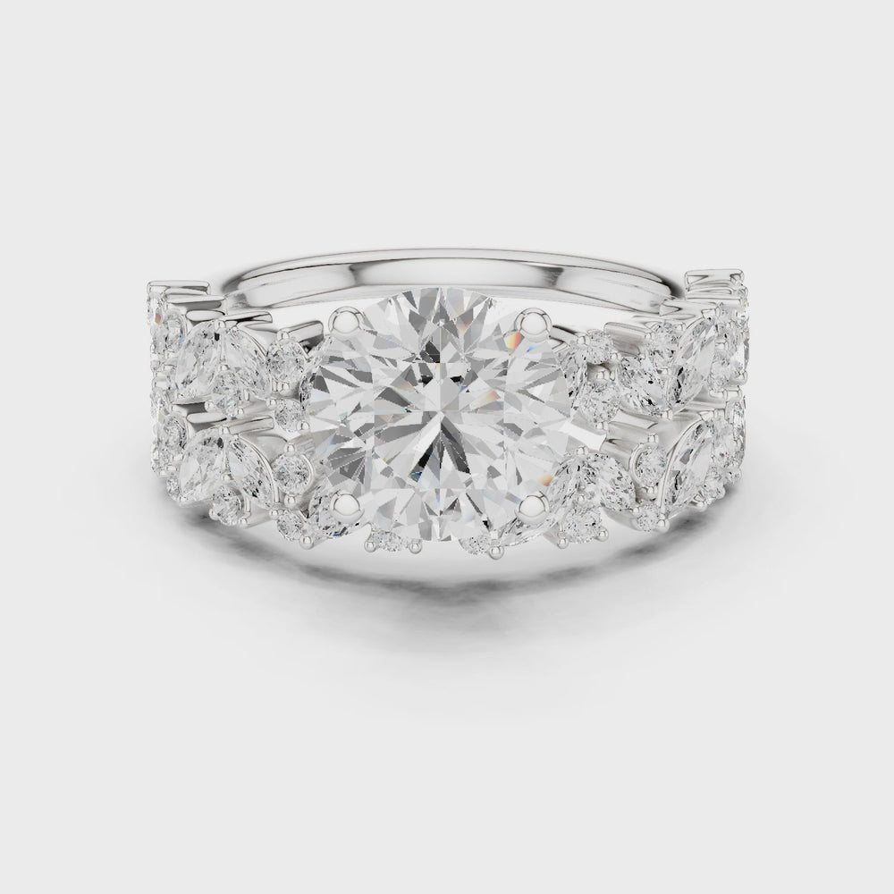 Round Cut Multi-Row Marquise Diamond Statement Ring