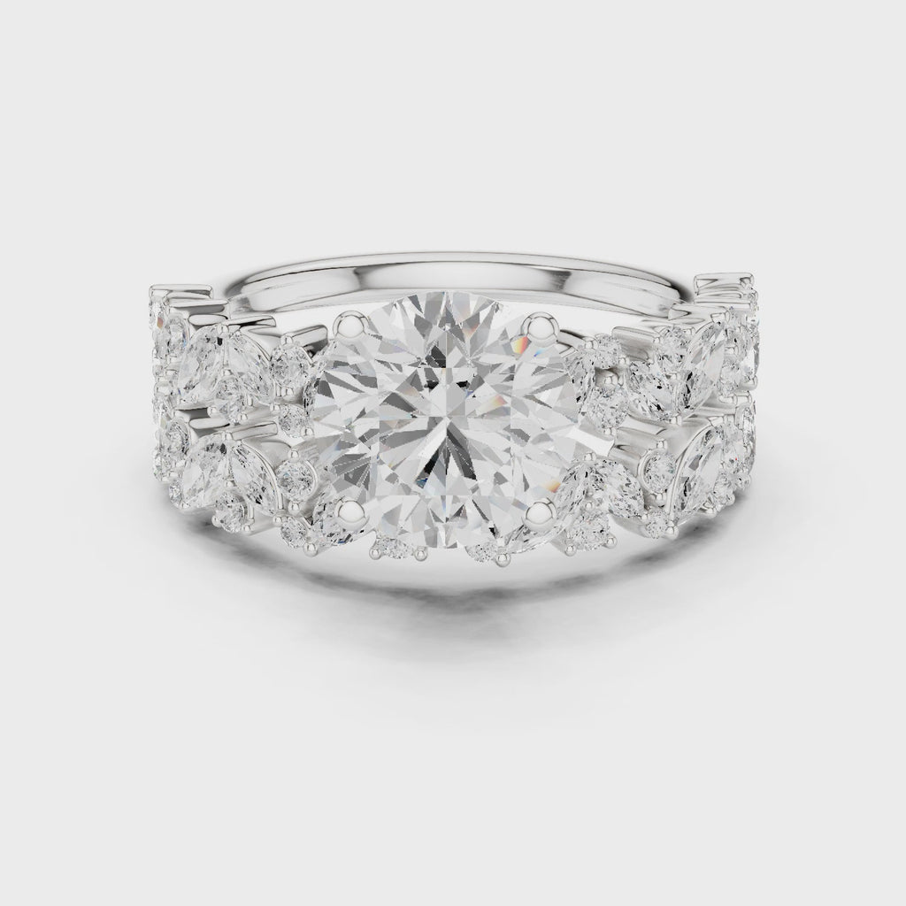 Round Cut Multi-Row Marquise Diamond Statement Ring
