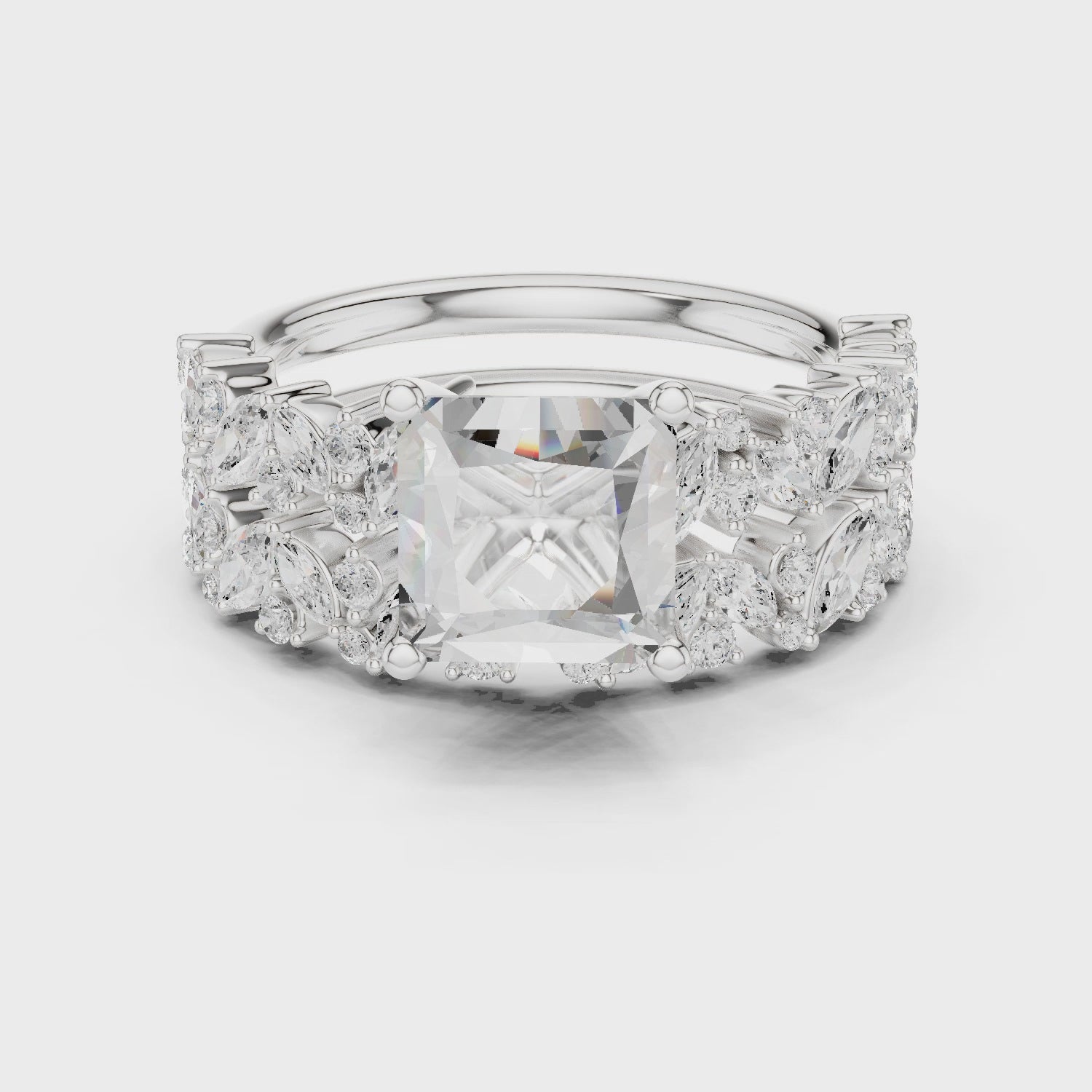 Princess Cut Multi-Row Diamond Statement Ring