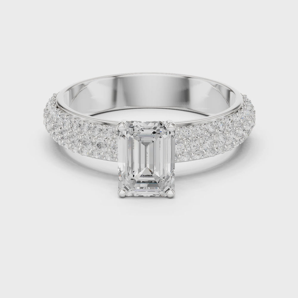 Emerald Cut Pavé Diamond Engagement Ring