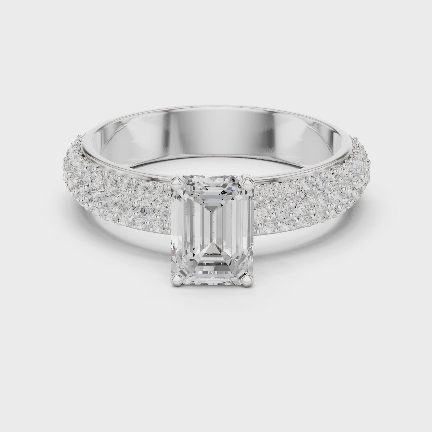 Emerald Cut Pavé Diamond Engagement Ring