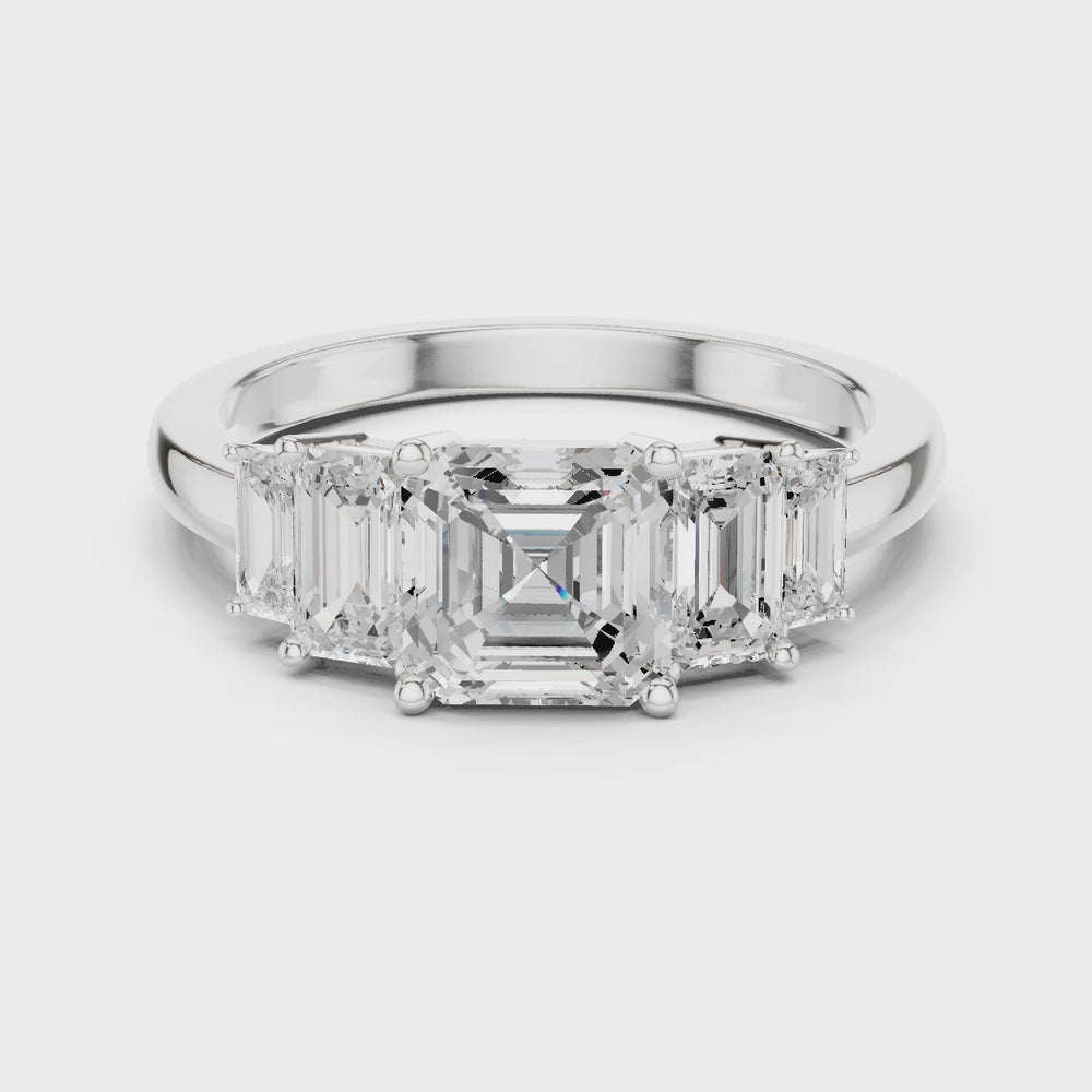 Five Stone Asscher & Emerald Cut Diamond Engagement Ring in Rose Gold