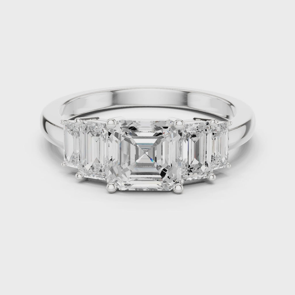 Five Stone Asscher & Emerald Cut Diamond Engagement Ring in Rose Gold