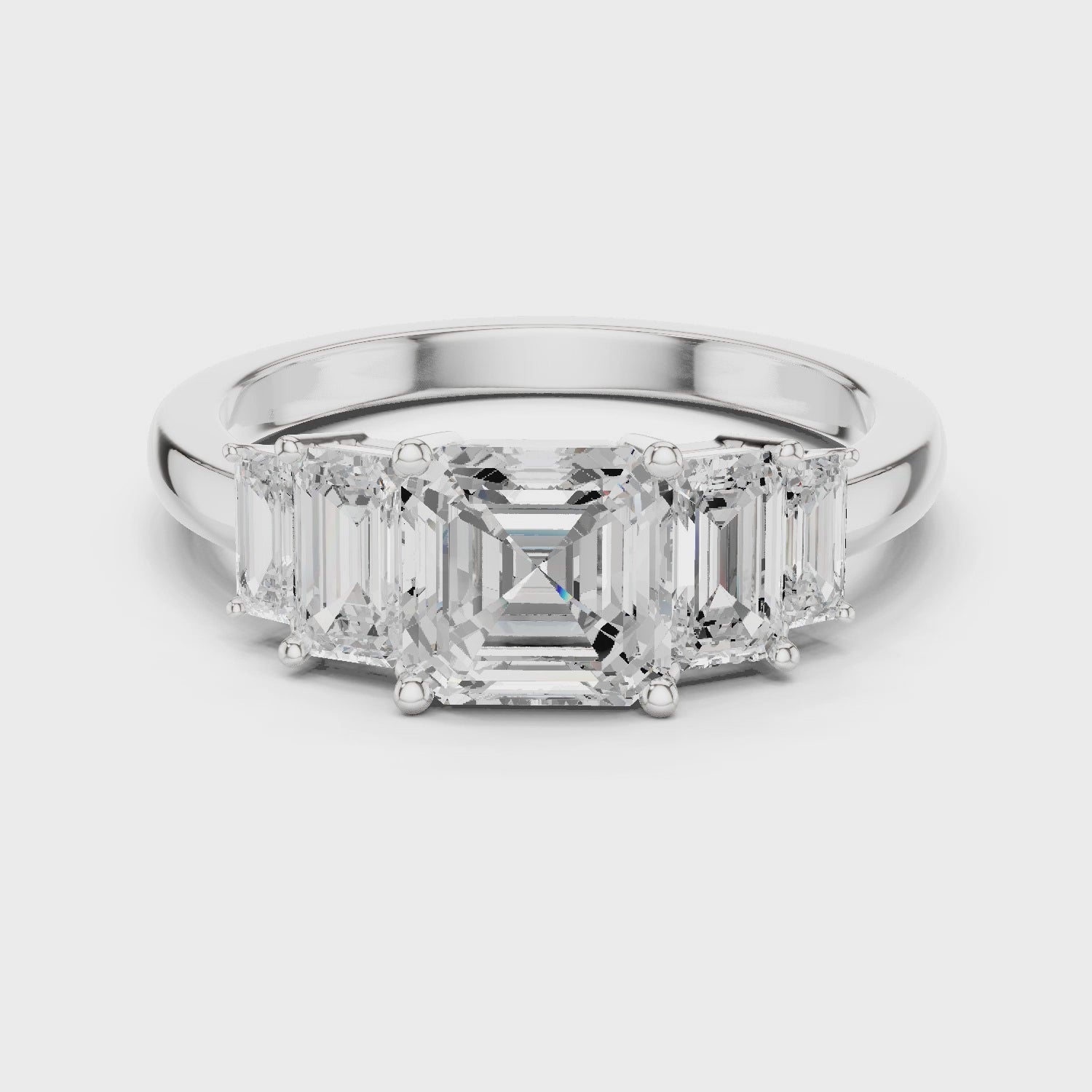 Five Stone Asscher & Emerald Cut Diamond Engagement Ring in Rose Gold