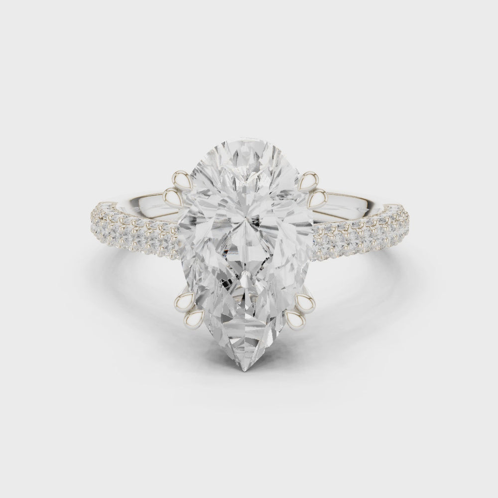 Pear Cut Hidden Halo Diamond Engagement Ring