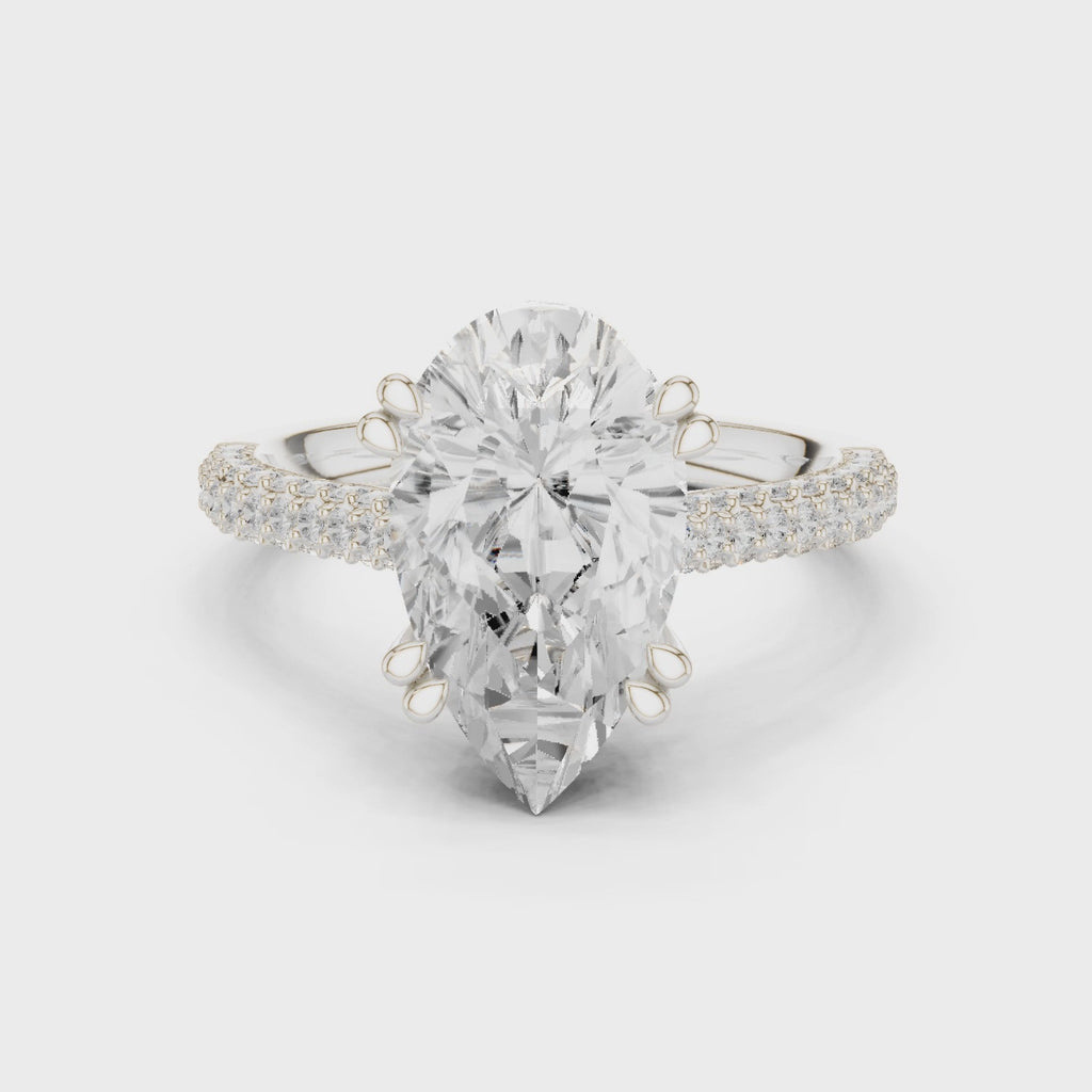 Pear Cut Hidden Halo Diamond Engagement Ring