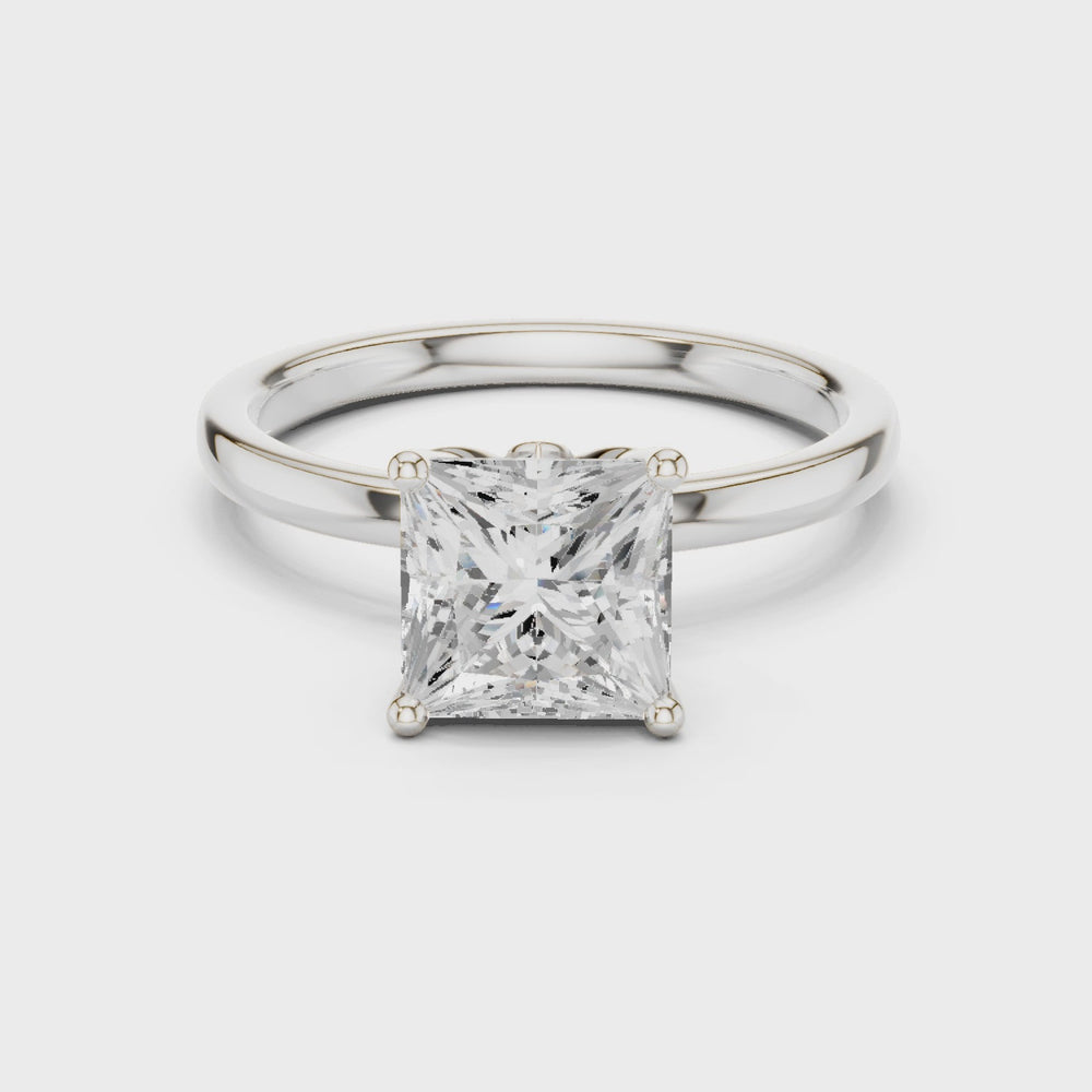 Princess Cut Solitaire Engagement Ring with Hidden Halo Basket