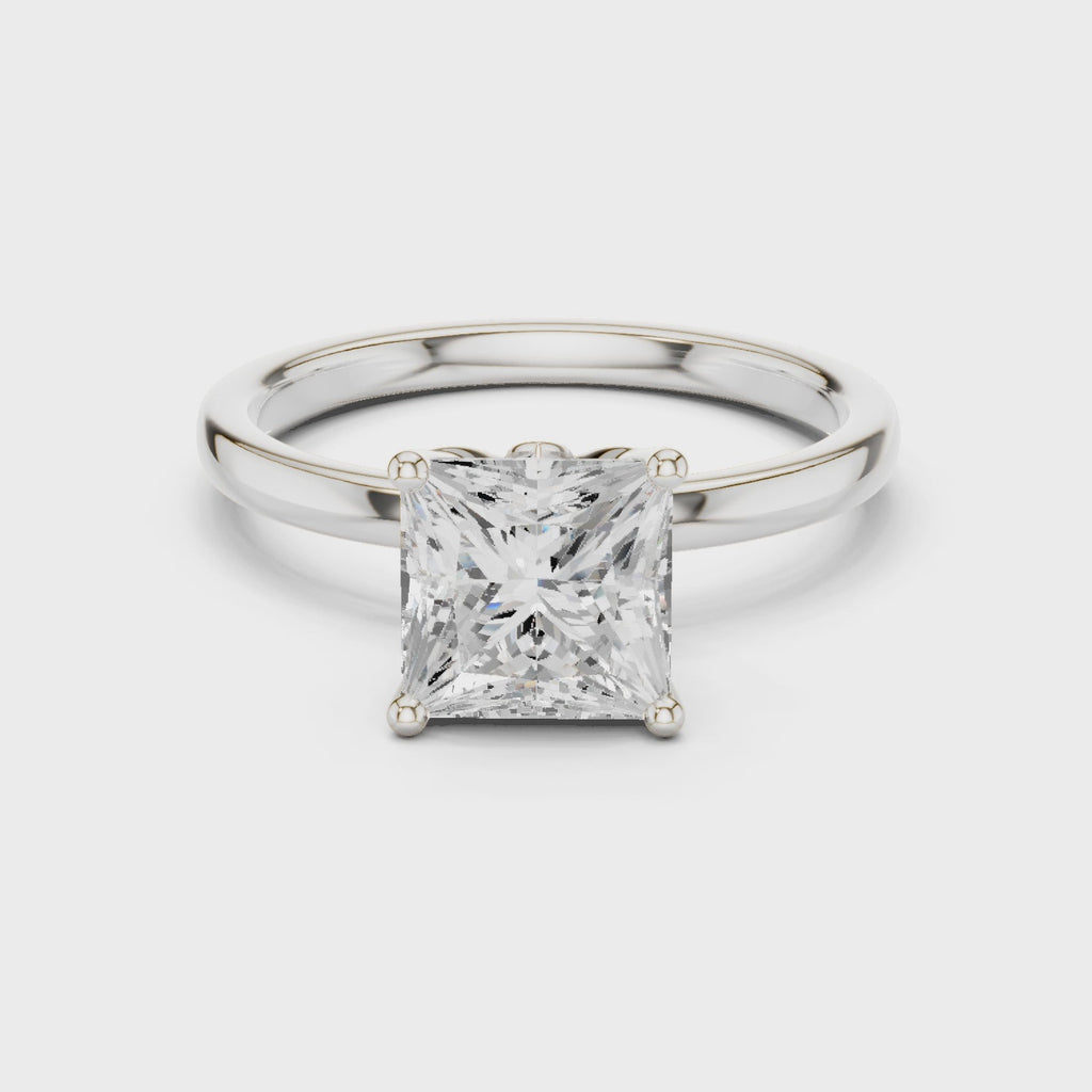 Princess Cut Solitaire Engagement Ring with Hidden Halo Basket