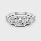 Three Stone Asscher Cut Diamond Engagement Ring with Pavé Band