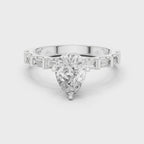 Pear Cut Baguette Diamond Engagement Ring with Modern Bar Set Band