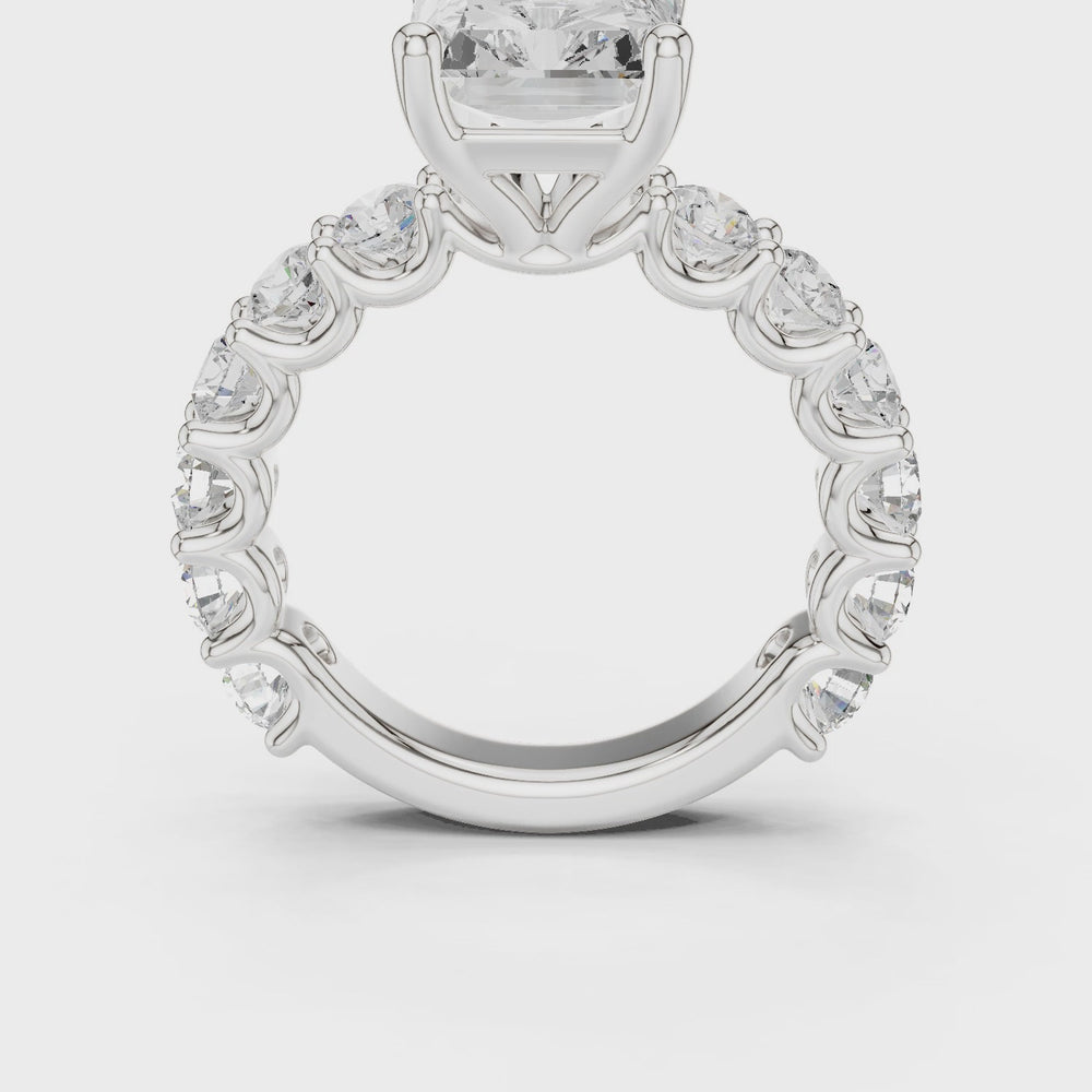Radiant Cut Diamond Eternity Engagement Ring with Shared Prong Band