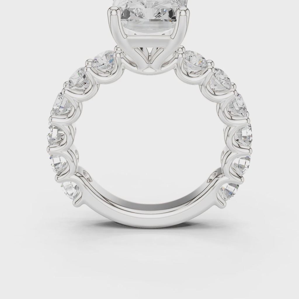 Radiant Cut Diamond Eternity Engagement Ring with Shared Prong Band