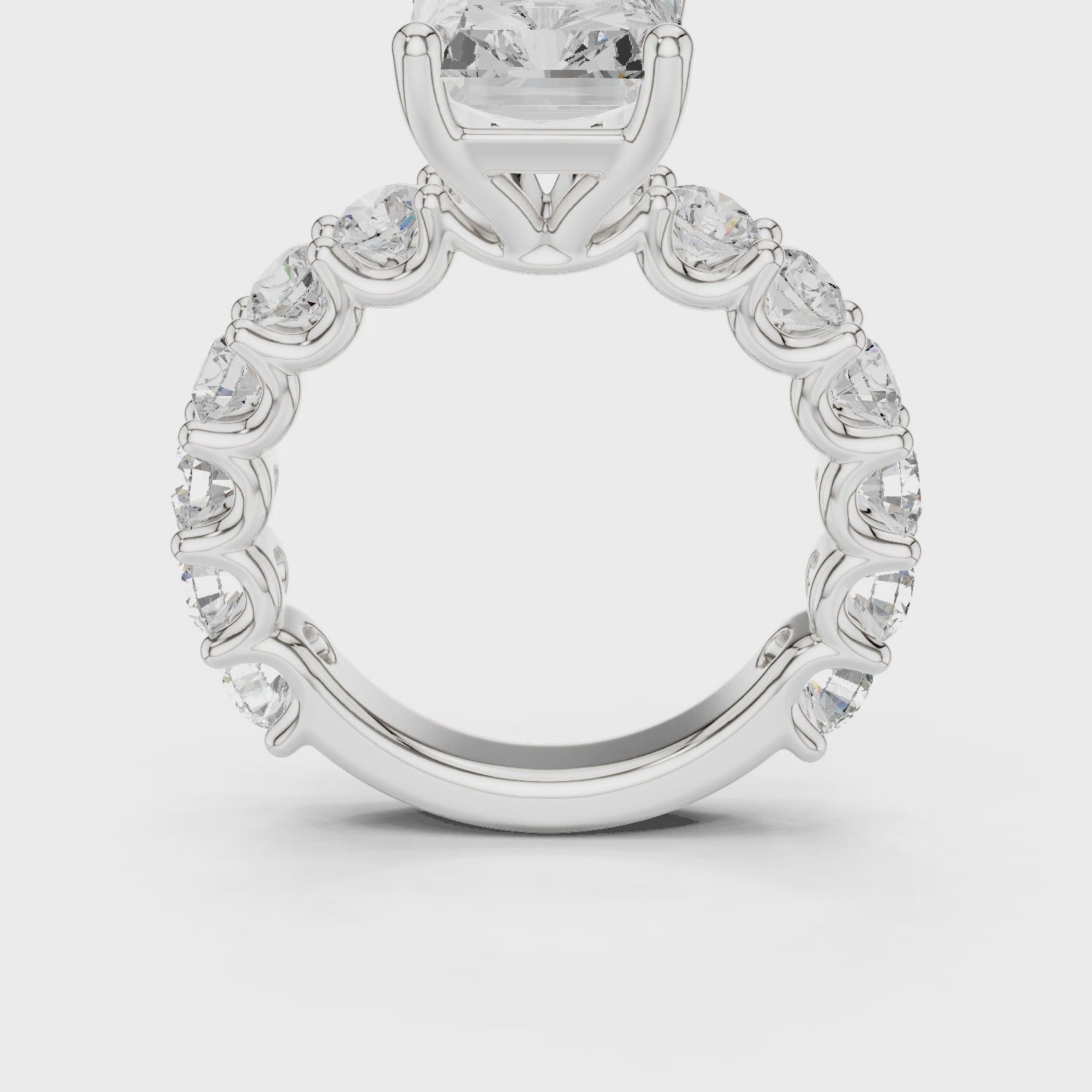 Radiant Cut Diamond Eternity Engagement Ring with Shared Prong Band