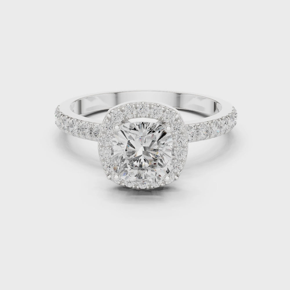 Round Halo Diamond Engagement Ring with Pave Band